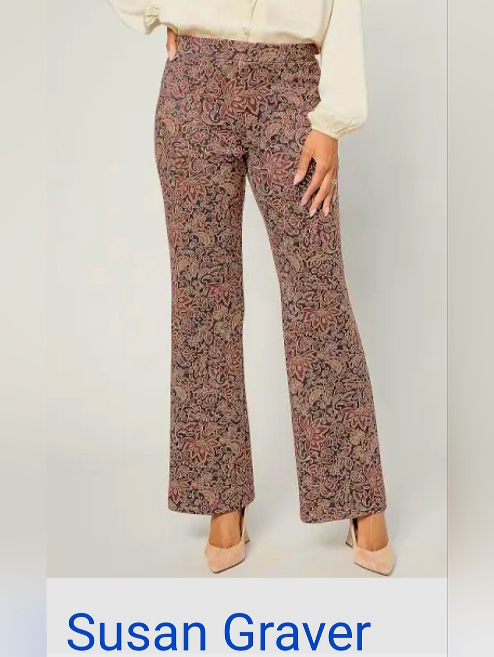 Susan Graver Occasions Women's Plus Size Paisley Boot-Cut Faux Suede Pants 3X